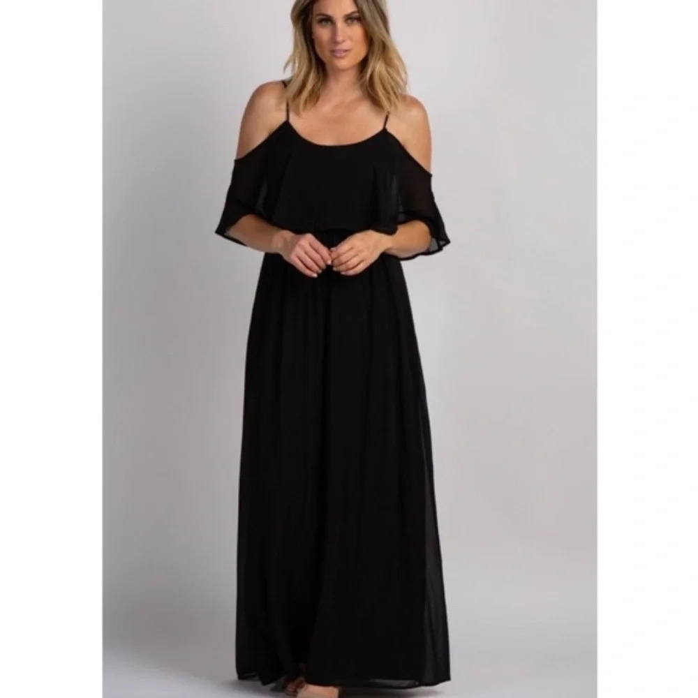 New PinkBlush cold shoulder chiffon maxi dress